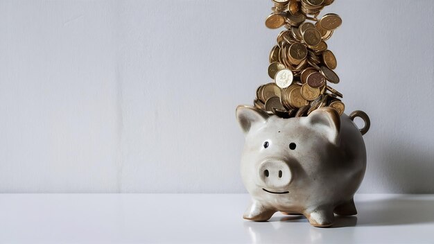 Foto piggy bank com moedas em branco