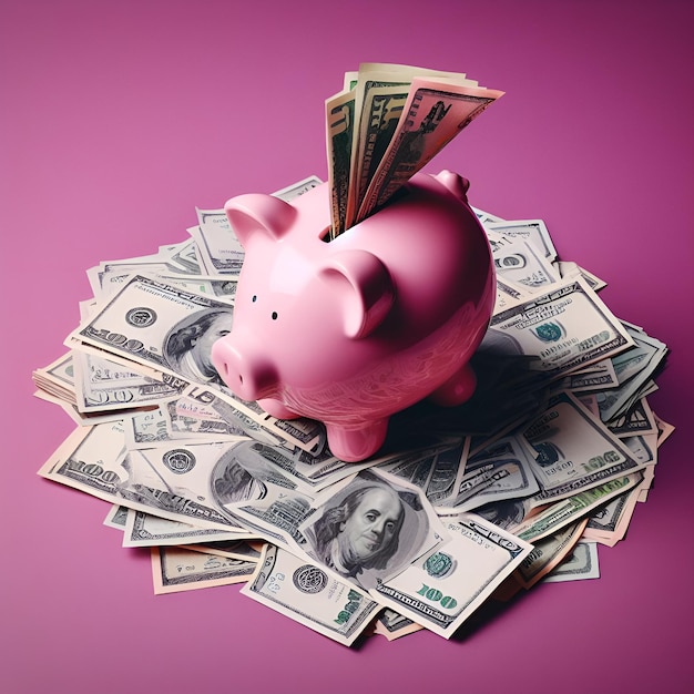 Piggy bank e dinheiro