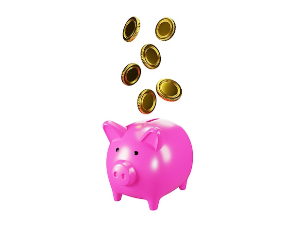 Foto piggy bank e moeda de ouro economizando dinheiro riqueza com corte caminho 3d ilustração de renderização