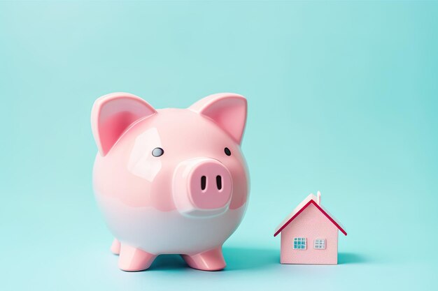 Piggy Bank mit Haus-Miniatur-Hypothekenakkumulationskonzept Generative KI