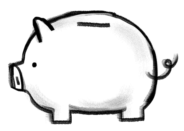Foto piggy bank png-aufkleber geld sparen schrägzeichnen transparenter hintergrund