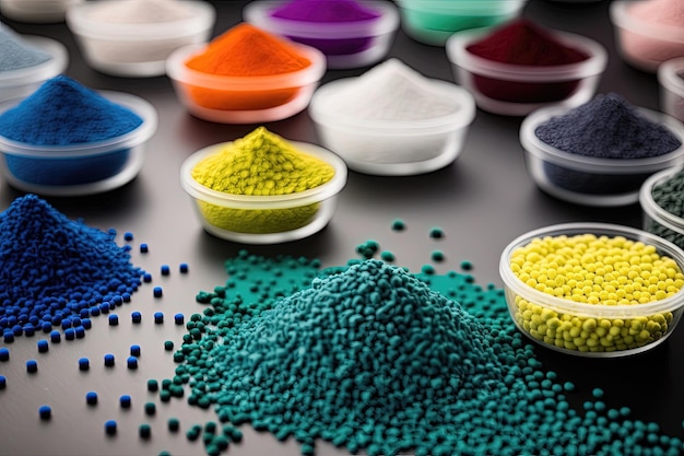 Pigmentos coloridos granulados secos utilizados para proyectos de arte y manualidades que presentan una gama de matices y tonos IA generativa
