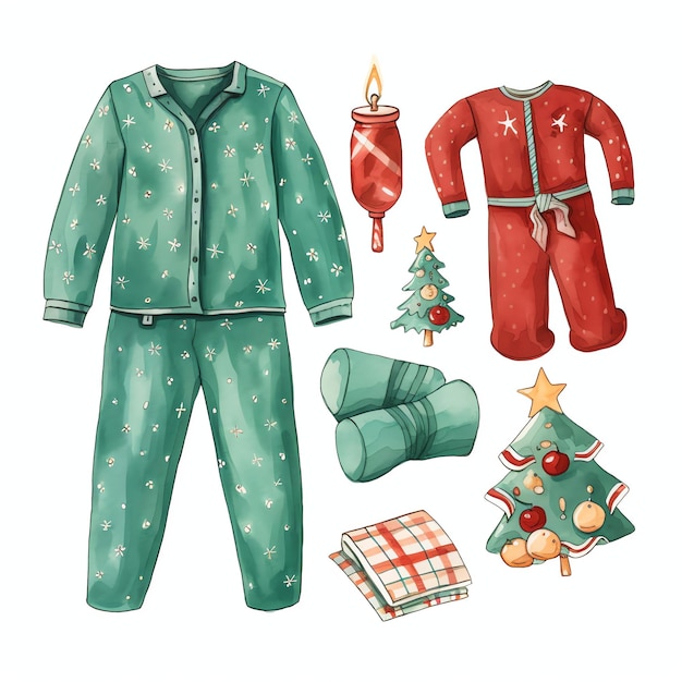 Pijamas navideños acuarela invierno