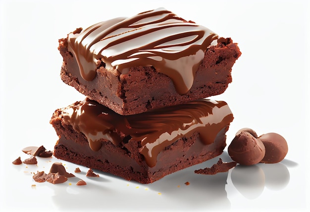 Una pila de 3 deliciosos brownies de chocolate aislados en imágenes prediseñadas de fondo blanco sólido