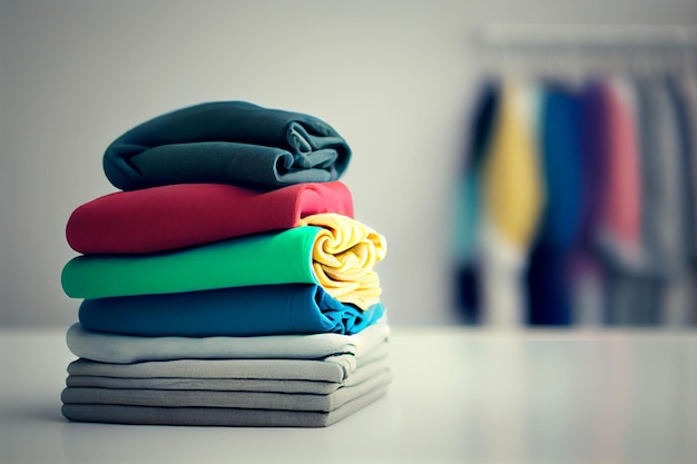 Pila de algodón y ropa tejida de colores sobre la mesa