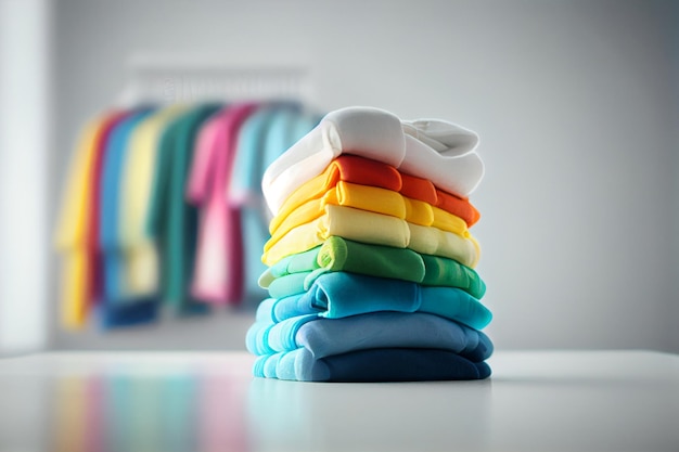 Pila de algodón y ropa tejida de colores sobre la mesa