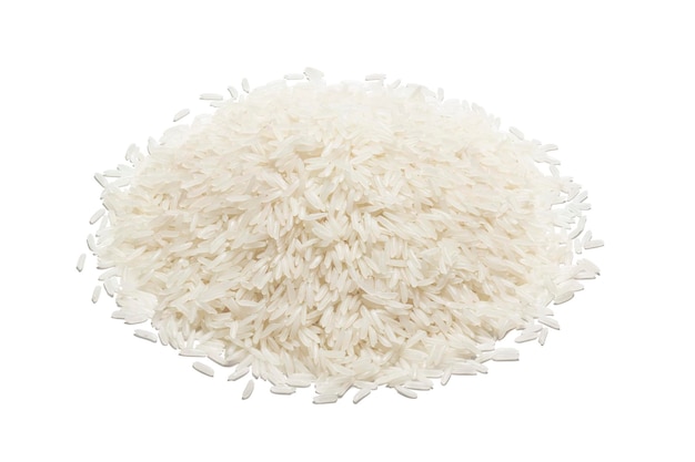 Foto pila de arroz blanco. macro de la imagen de la foto del primer realista del arroz natural. cerca de los granos de arroz largos se puede utilizar para el fondo y la textura.