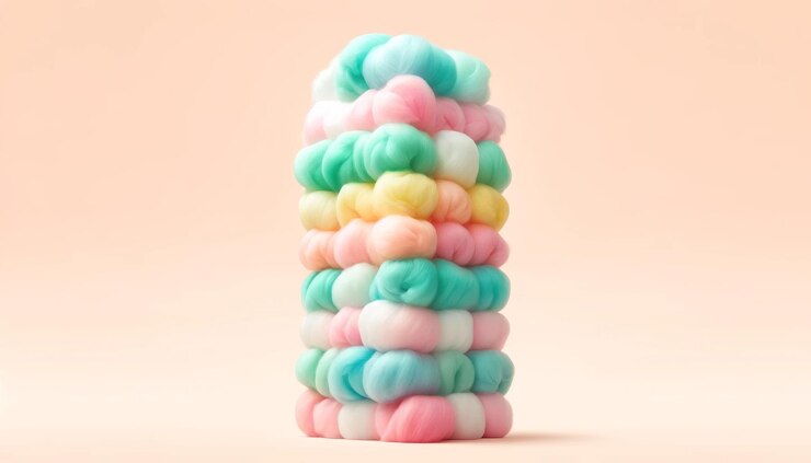 Foto una pila de azúcares de algodón de colores pastel en un arreglo suave y esponjoso