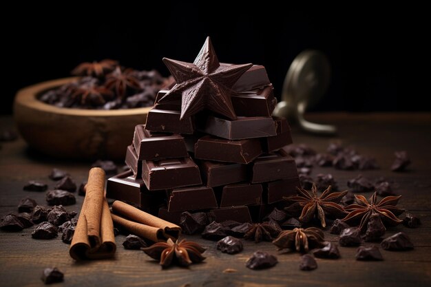 Foto una pila de barras de chocolate oscuro