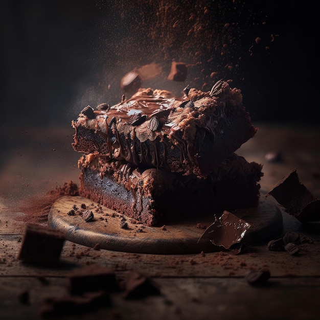 Una pila de barras de dulce de chocolate con chocolate espolvoreado encima.