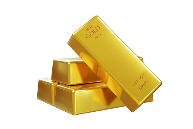 Una pila de barras de oro aisladas sobre un fondo blanco