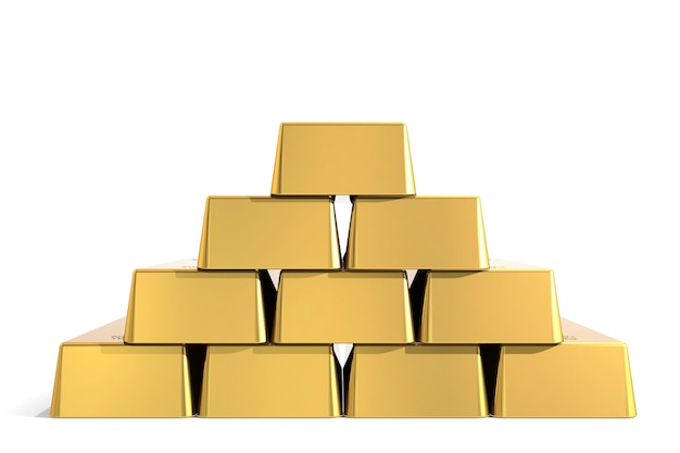 Una pila de barras de oro aisladas sobre un fondo blanco