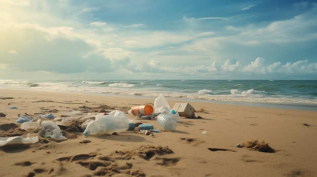 Una pila de basura en la playa La basura de la playa