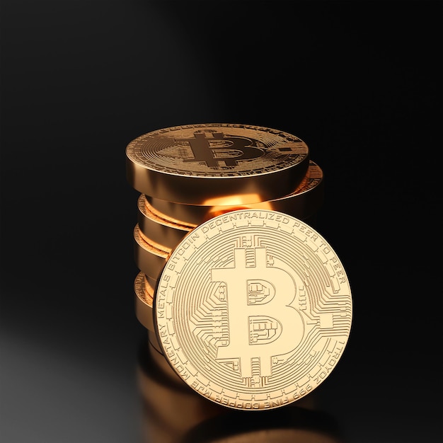 Pila de bitcoins dorados 3d