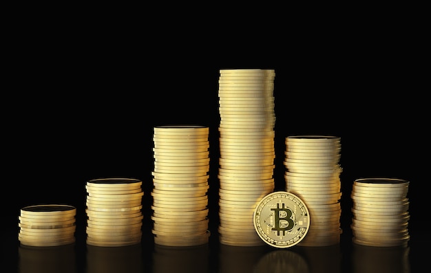 Pila de bitcoins dorados