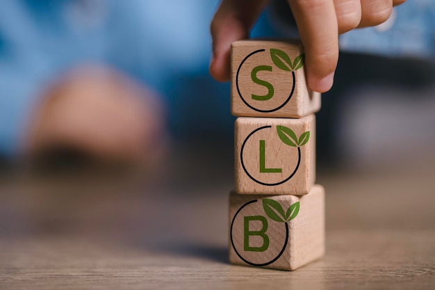 Una pila de bloques de madera con las letras SLB en ellos