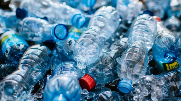 Foto una pila de botellas de agua de plástico desechadas que hacen hincapié en la importancia del reciclaje y la reducción de los residuos plásticos