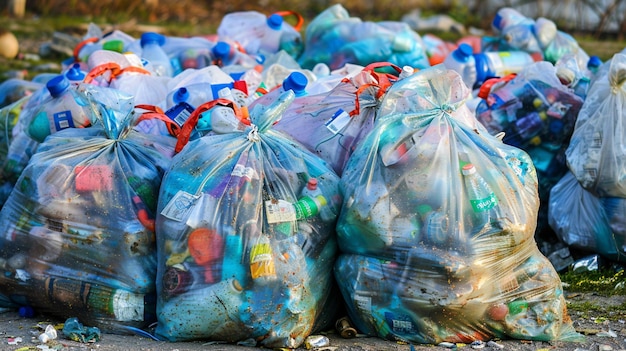 una pila de botellas de plástico con la palabra "latas" en ellas