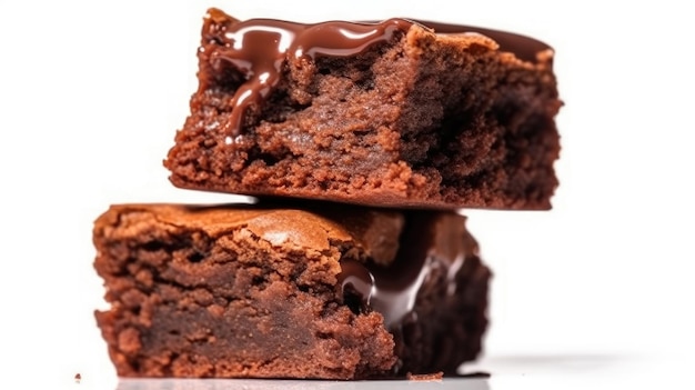 Una pila de brownies con una llovizna de chocolate encima.