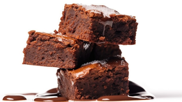 Una pila de brownies con salsa de chocolate encima