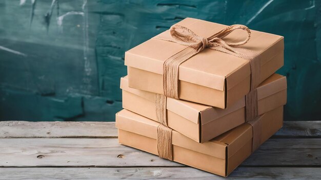 Foto una pila de cajas de cartón dobladas marrones atadas para el embalaje