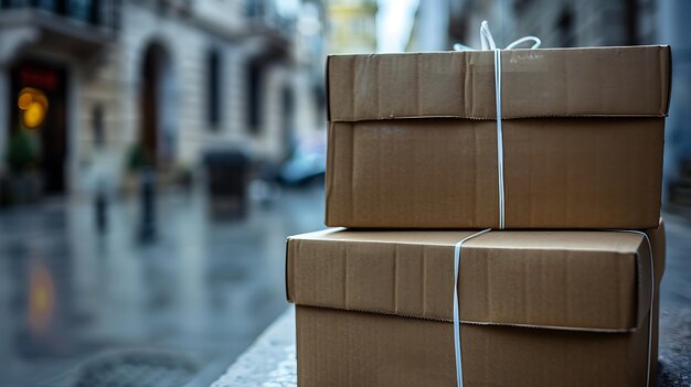 una pila de cajas con una cuerda atada a ella