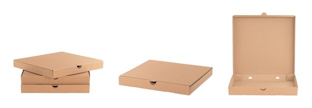 Pila de cajas de pizza artesanales con caja expositora
