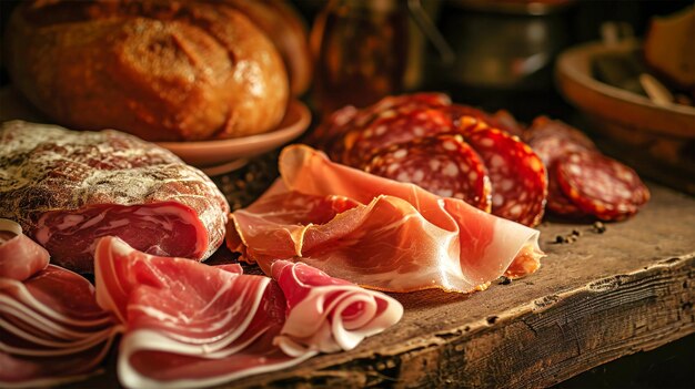 Una pila de carne cruda en una tabla de cortar de madera