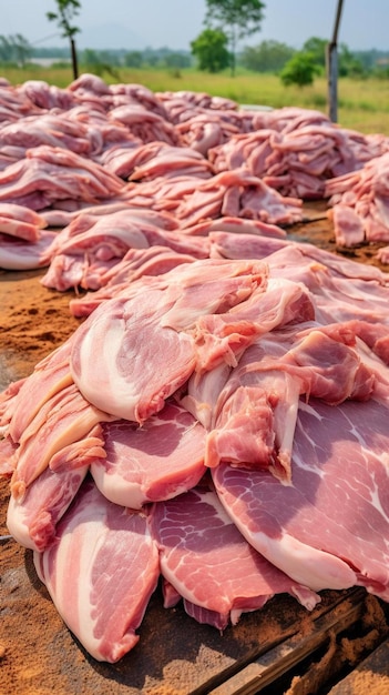 Foto una pila de carne se muestra con la palabra carne en la parte inferior