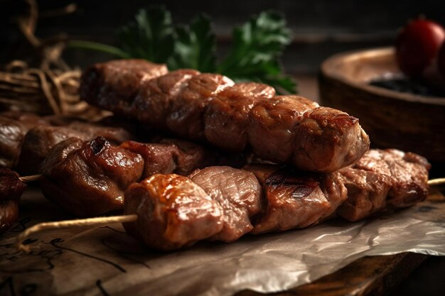 Una pila de carne en un palo con un palo en el medio