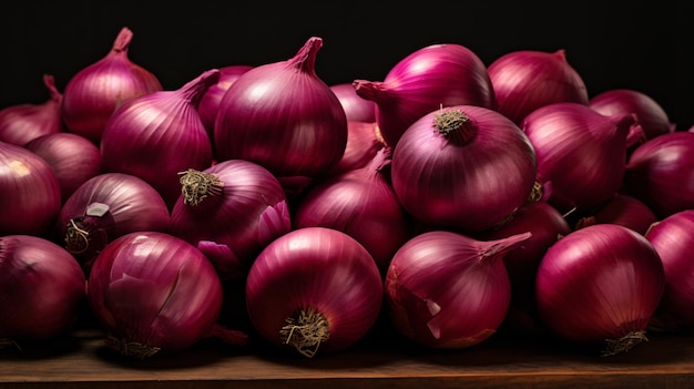 Foto una pila de cebollas rojas recién recogidas