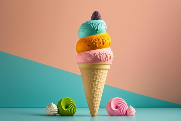 Una pila de coloridos helados en una mesa