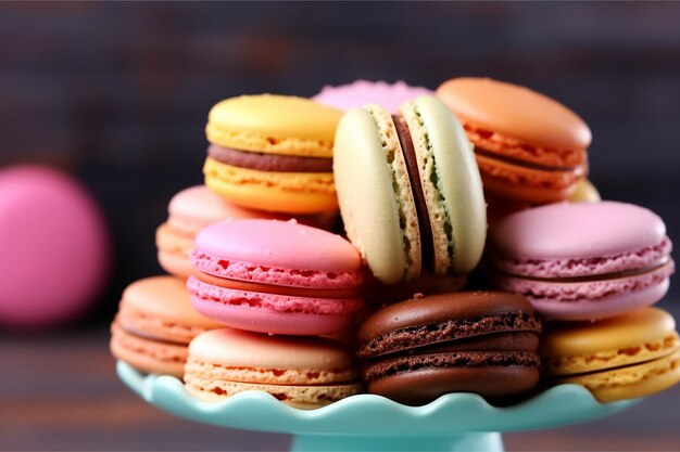 pila de coloridos macarons en un soporte escalonado generado por IA