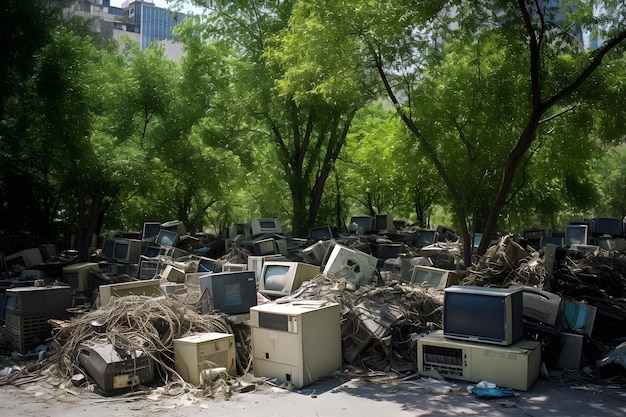 Una pila de computadoras viejas y una pila de computadoras viejas.