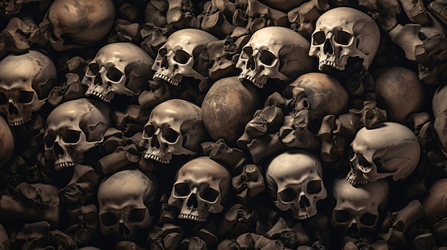 Una pila de cráneos humanos de fondo