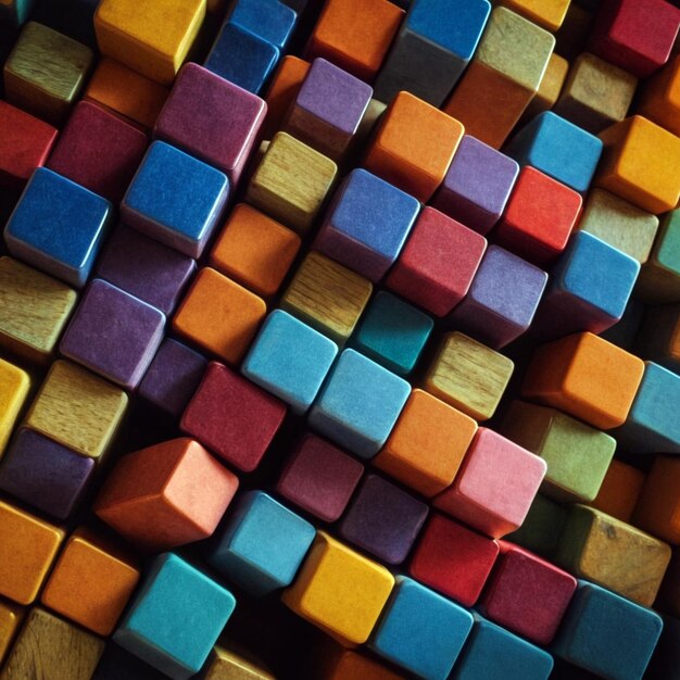 una pila de cubos coloridos con uno que dice el uno en la parte inferior