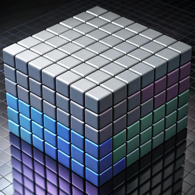 una pila de cubos con cuadrados de colores en la parte inferior