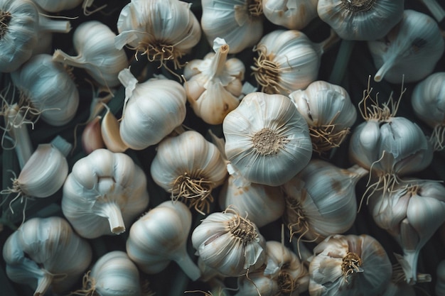 Foto pila de bulbos de alho orgânicos frescos com ia gerada