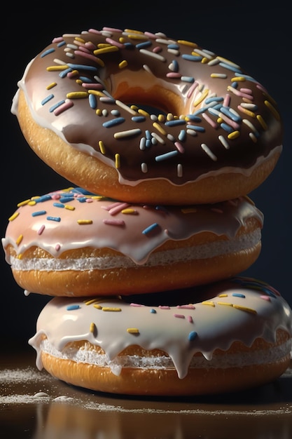 Una pila de donas con chispas encima