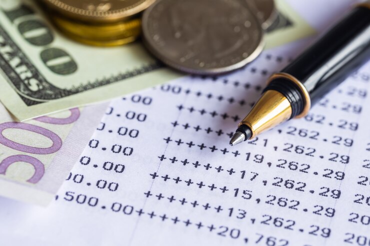 Foto pila de fondo de datos de financail de la bolsa de moneda.