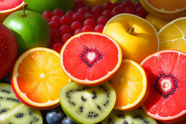 Foto pila de fotos de frutas frescas