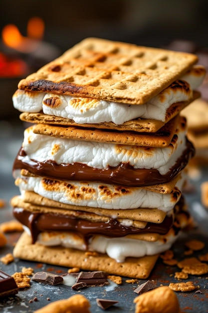 Foto una pila de galletas con chocolate entre cada capa