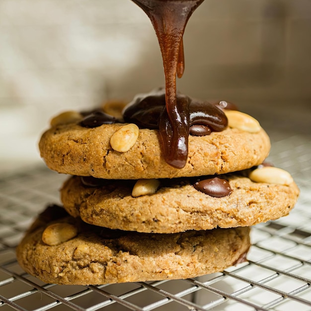 Una pila de galletas con chocolate rociadas por encima.