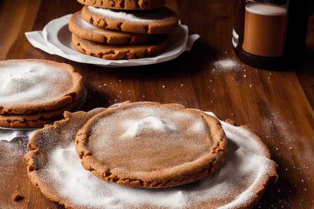 Una pila de galletas de jengibre con azúcar en polvo encima.