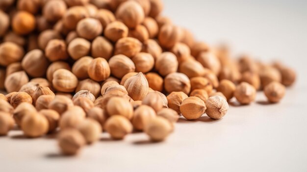 Foto una pila de garbanzos en primer plano sobre un fondo blanco