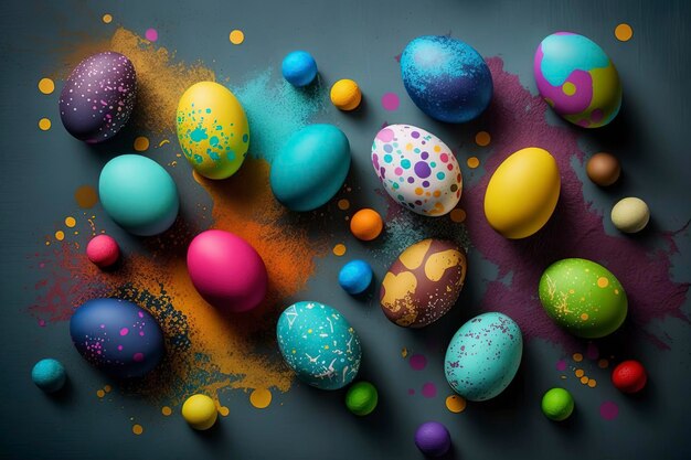 Pila de huevos de pascua coloridos y hermosos, ai creativo
