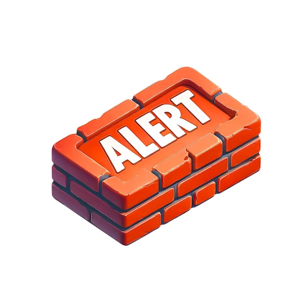 Foto una pila de ladrillos rojos que forman una caja con la palabra alert levantada en blanco que representa