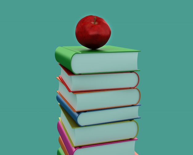 Pila de libros 3D con manzana