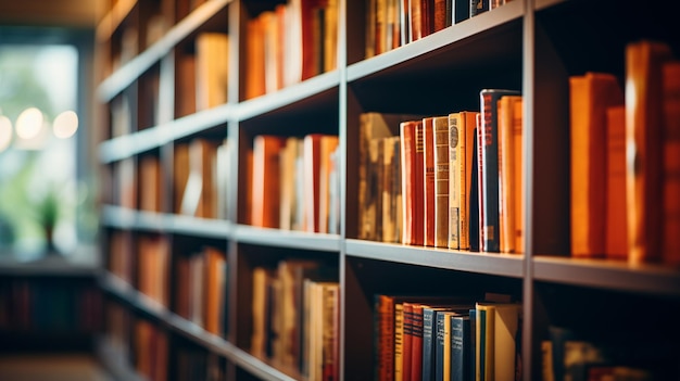 pila de libros en una biblioteca