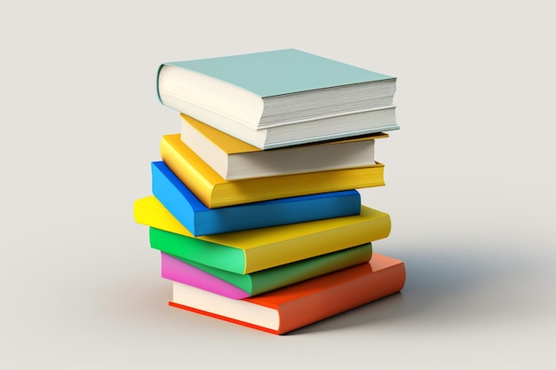 Una pila de libros de cerca en una mesa Libro de pila de vista frontal Pila de libros coloridos sobre fondo blanco